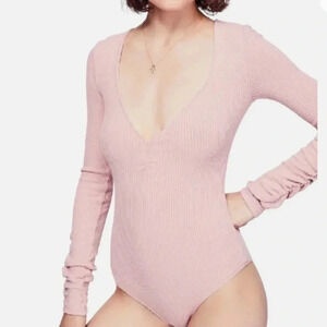 Free People Cozy Up With Me Pink Salt Bodysuit
